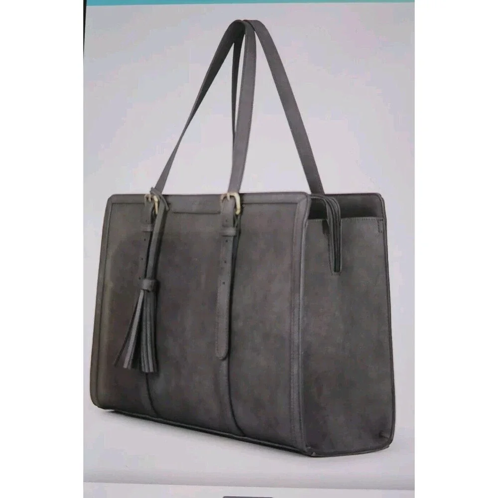 Laptop Bag Briefcase For Women Work Tote Leather Purse Gray Lots Of Pockets - Picture 11 of 16